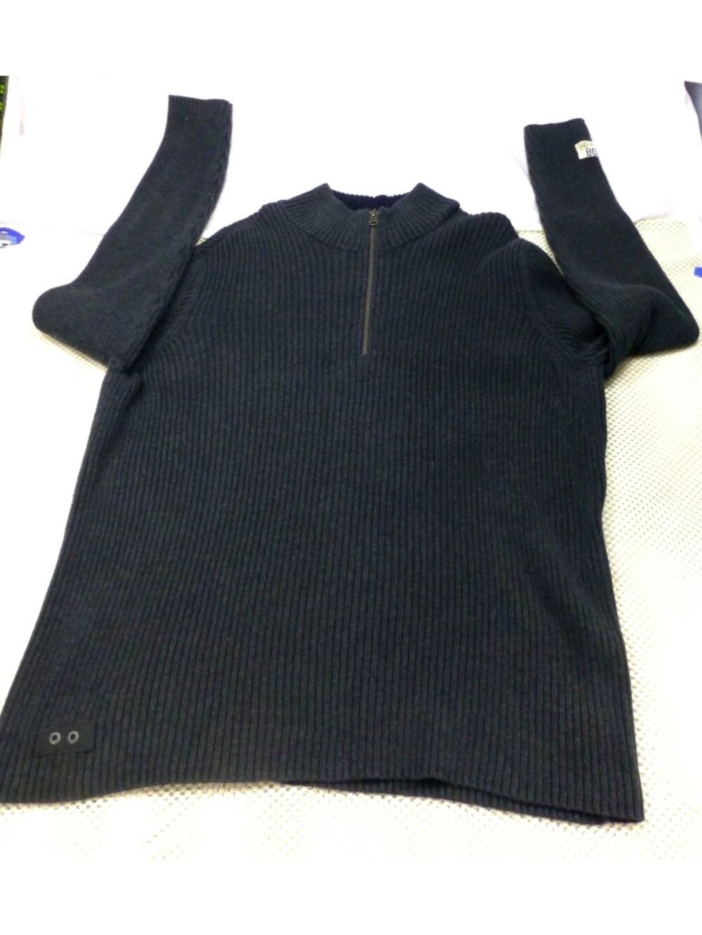 Converse One Star Ribbed Mock Neck Knit Black Half-Zip Sweater‎ XL